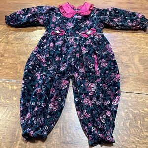 Tiny Tots Vintage 80s girls‎ sz 24 months romper floral velvet snaps